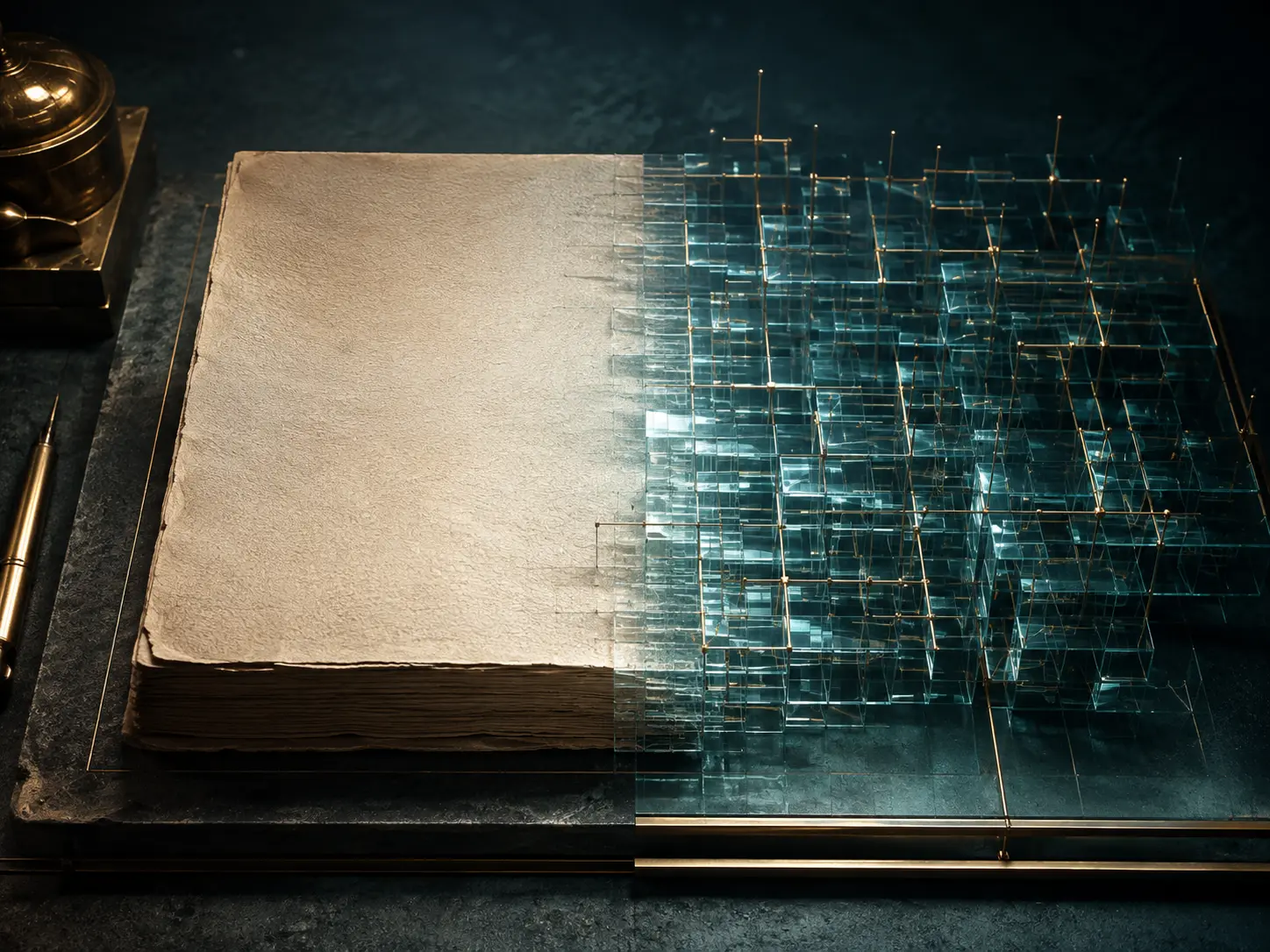 Ein analoges Manuskript geht in eine präzise digitale Glasstruktur über
